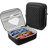 Krypthos Travel Sunglasses Organizer Case, Portable Eyeglasses Storage Box, Adjustable Multi-Compartments & Crushproof Design, Holds Up to 4 Pairs, Eyewear Display Case for Men Women