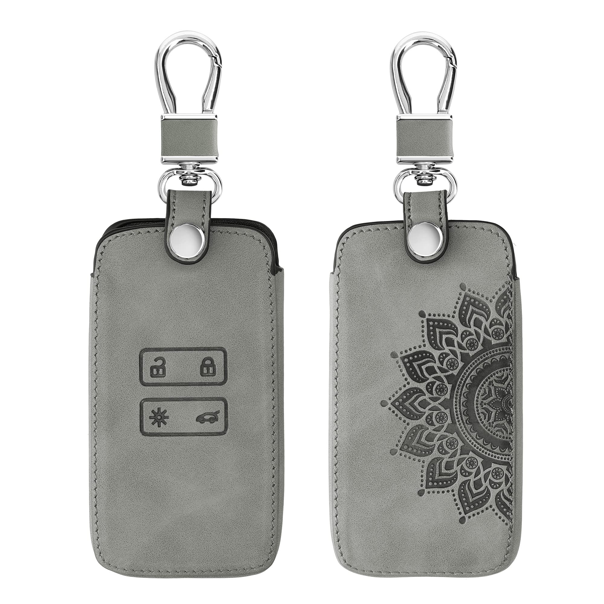 kwmobile Car Key Cover Compatible with Renault 4 Button Car Key Smart Key (only Keyless Go) - Synthetic Nubuck Leather Fob Cover - Rising Sun Grey