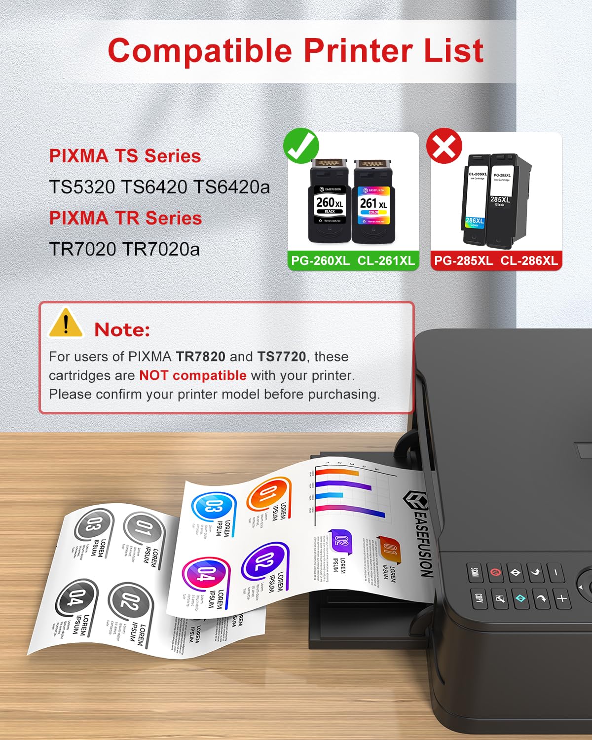 260XL 261XL Replacement for Canon 260 and 261 Ink Cartridges PG-260 CL-261 Compatible with Canon Pixma TS6420a TS6420 TS6400 TR7020a TS5320 TR7000 TS5300 TR7020 Printer Ink Cartridges