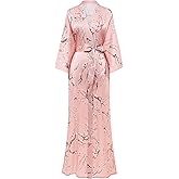 BABEYOND Floral Kimono Robe Satin Silky Wedding Robe Lightweight Long Kimono Nightgown Sleepwear