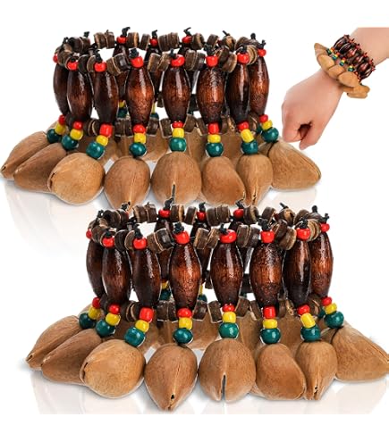 Bracelet africain en coquillage à hochet fait à la main, anneaux intérieurs en bois Bracelet africain en coquillage à hochet fait à la main, anneaux intérieurs en bois