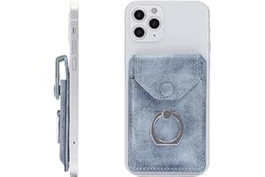 YUNCE RFID Ring Stand Stick on Wallet for Back of Phone for iPhone Android and All Smartphones Adhesive Credit Card Holder for Cell Phone-Denim Blue …