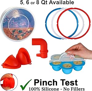 Silicone Accessories For Instant Pot 5 & 6 Quart: Silicone Lid, 3 Silicone Sealing Rings, Silicone Egg Bites Mold, Mitts, Steam Diverter - 100% AUTHENTIC SILICONE - BPA-FREE, PHTHALATE-FREE, PVC-FREE