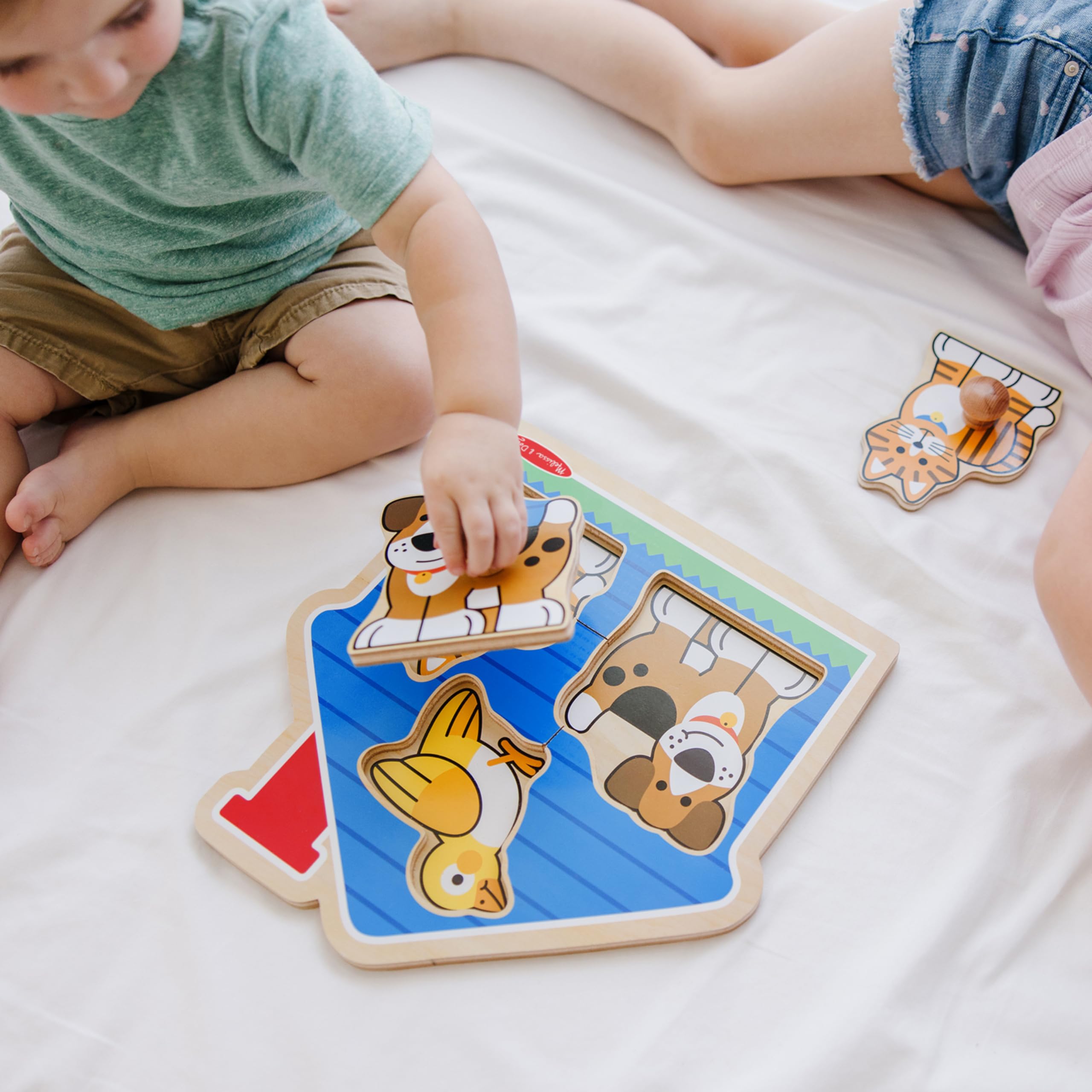 Melissa & Doug Pets Jumbo Peg Wooden Puzzle; Animal Puzzles, Peg Puzzles for Toddlers Ages 1+