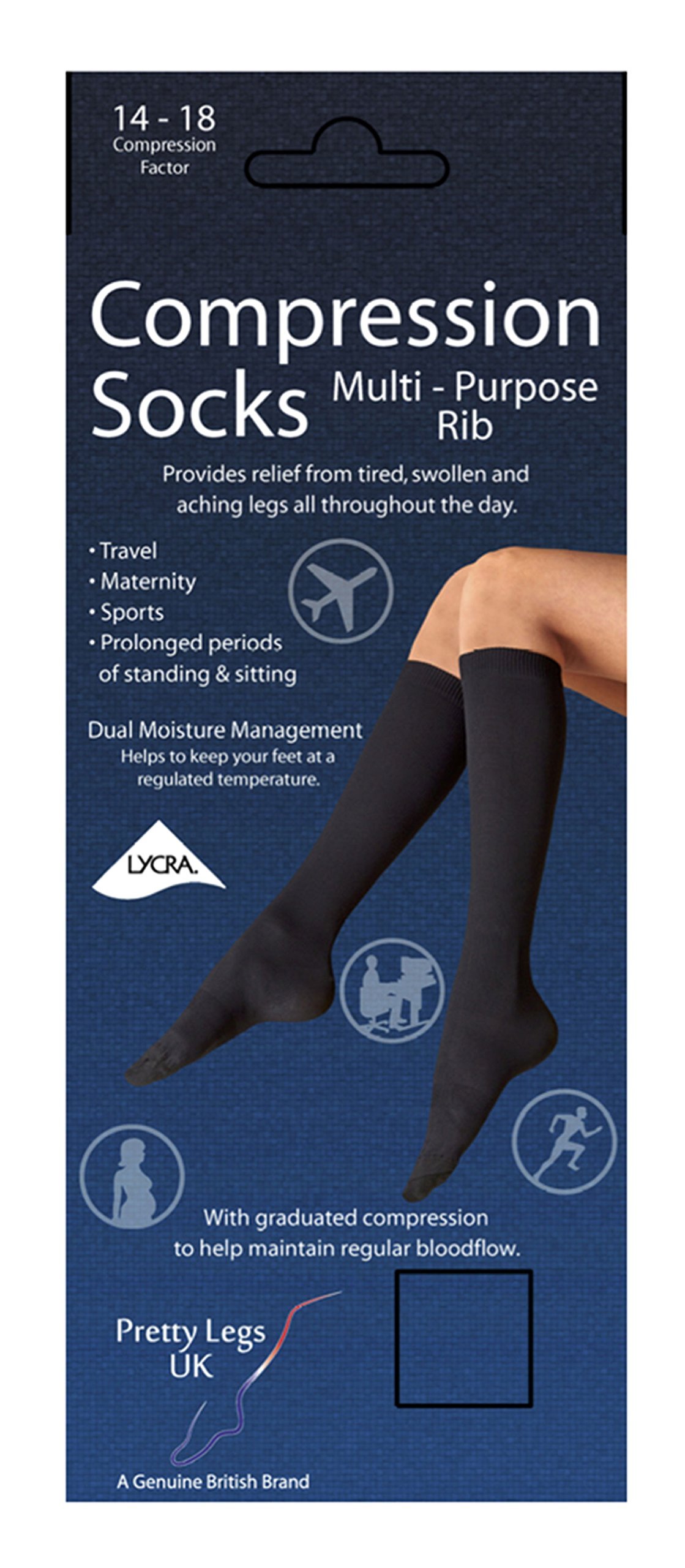 Pretty Legs UK Travel Maternity Sports Fine Rib Compression Socks (UK 4 - 7)