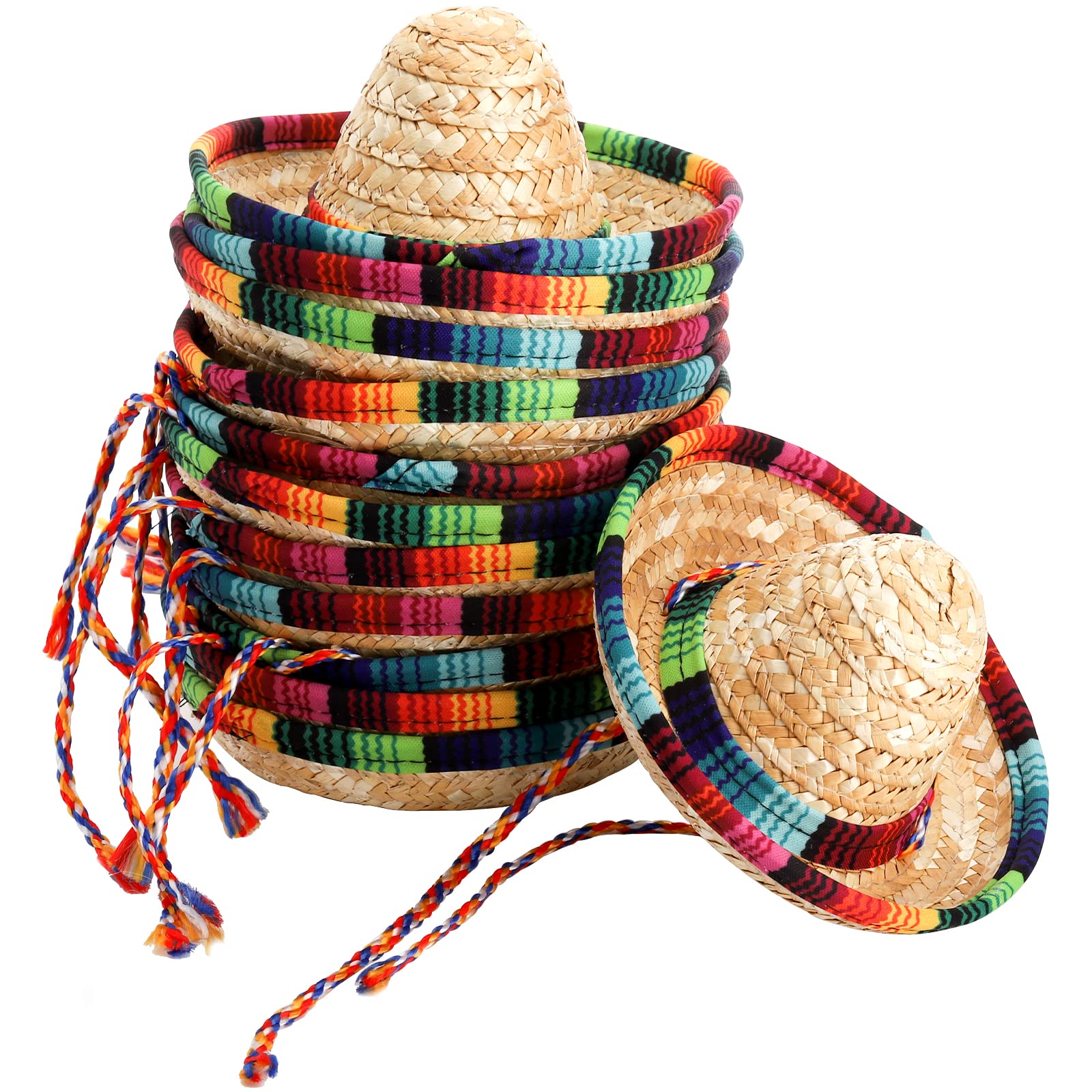 Photo 1 of (mini  for kids) Frcctre 12 Pack Mini Mexican Hat Natural Straw Sombrero Party Hats, 5.5 Inch Carnival Mexican Birthday Cinco de Mayo Party Decoration Costume Hats for Kids Dolls Pets