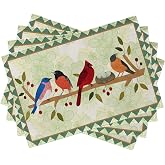 Seliem Spring Birds Tree Branches Placemats Set of 4 | Cardinal Bluebird Bullfinch Dining Table Place Mats, Summer Seasonal Farmhouse Kitchen Decor Home Decoration 12 x 18 Inch