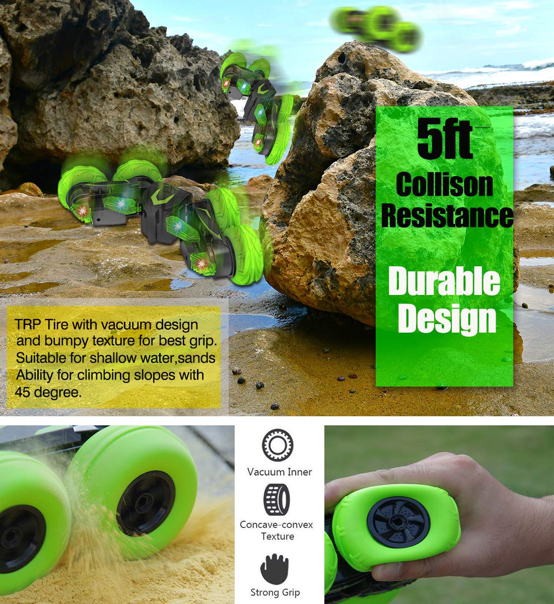 POWERbeast RC Cars Stunt Car Toys for Boys, 2.4Ghz Remote Control 4WD Car, Double Sided Rotating,360° Flips and Spin,Toy Gifts for 2, 3, 4, 5, 6, 7, 8 Year Old Boy