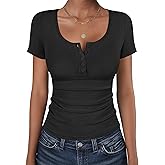 ANRABESS Womens Short Sleeve Henley Shirts Ribbed Slim Fitted Tee Summer Work Tops 2026 Button Blouse Spring Vacation Clothes
