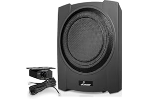 Pyle 10” Low-Profile Powered Subwoofer – 900W Compact Underseat Car Audio System with Built-in Amp, High/Low Level Inputs, En