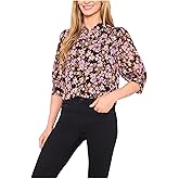 CeCe Womens Ruched Sleeve Hidden Placket Blouse