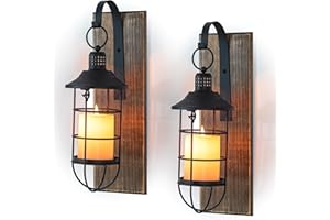 Staymoment Wall Sconces Candle Holder: Set of 2 Farmhouse Wall Lantern Decor Wood Brown Decorations Indoor for Living Room Front Door Porch