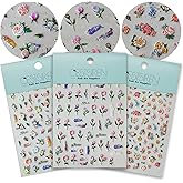 CESTSIREN Embossed Flower Nail Art Stickers, Vintage Rose Floral Nail Decals Design, Self-Adhesive, Nail Accessories & Supplies 3 Sheets