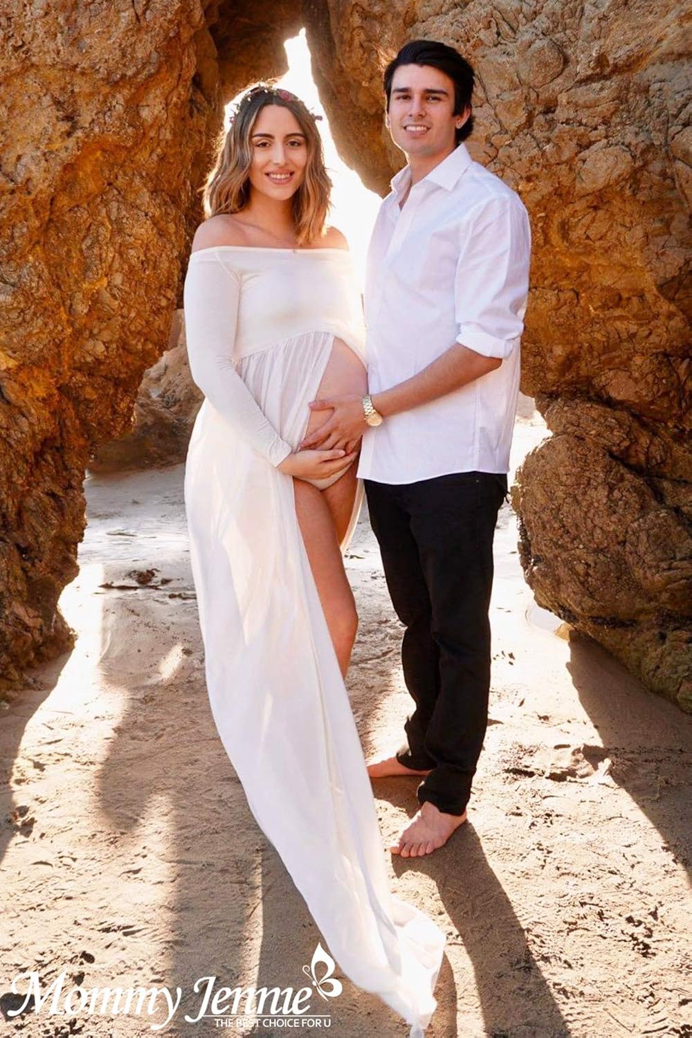 White Maternity-Dress Off Shoulder Long Sleeve Chiffon Gown Split Front Maxi Pregnancy Photography-Dress for Photoshoot (A-White) at  Women’s Clothing store