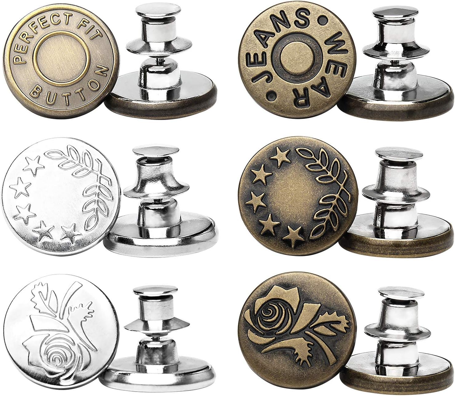 6/8 Sets Perfect Fit Button Adjustable Instant Button for Pants, Replacement Jean Buttons No Sew