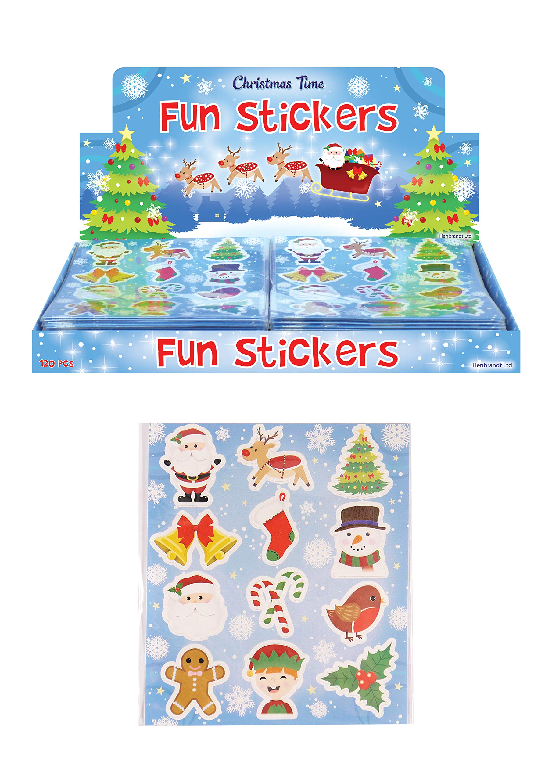 Henbrandt 18 x Christmas Sticker Pack - 12 Mini Festive Stickers per Sheet for Children Arts Crafts Party Bag Fillers Xmas Stocking Fillers Loot Bag Toys Boys Girls