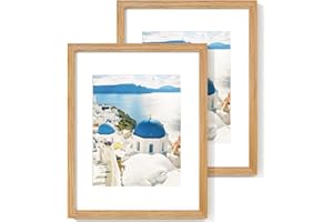 Axeman 11x14 Picture Frame with Mat for 8x10, Solid Oak Wood Picture Frames with Tempered Glass, Natural Wooden 11x14 inch Photo Frame for Wall with Wall Hook Included, Set of 2, Natural