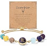 Raicegs Zodiac Bracelets for Women 18K Gold Plated Natural Stone Zodiac Sign Bracelets Gemstone Beads Healing Crystal Bracelets Constellation Horoscope Jewelry Gifts