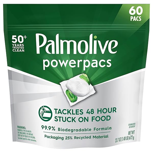 PALMOLIVE POWERPACS DISHWASHER PODS, 99.9% BIODEGRADABLE FORMULA IN DISHWASHER TABS WITH NO ADDED FRAGRANCE – 60 COUNT
