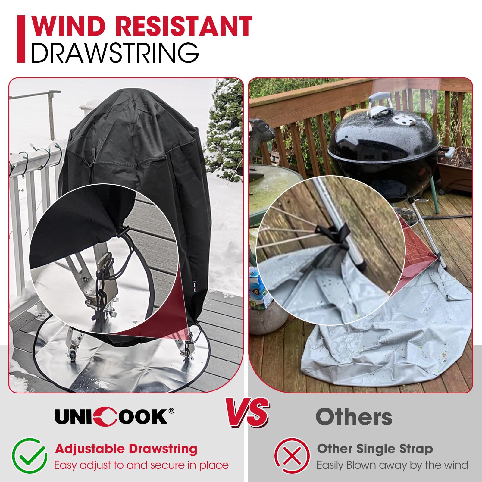 Unicook Round Smoker Cover 30 Inch, Heavy Duty Waterproof Charcoal Kettle BBQ Grill Cover, Fade Resistant Barrel Protector, Fits Weber Char-Griller Akorn Kamado and More, 30