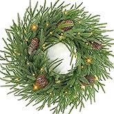 Christmas Norfolk Pine Wreath, 24 Inch Christmas Pine Wreath, Christmas Wreaths for Front Door, Large Artificial Green Wreaths for Walls Windows Porches Farmhouse Indoor Outdoor Home Decor