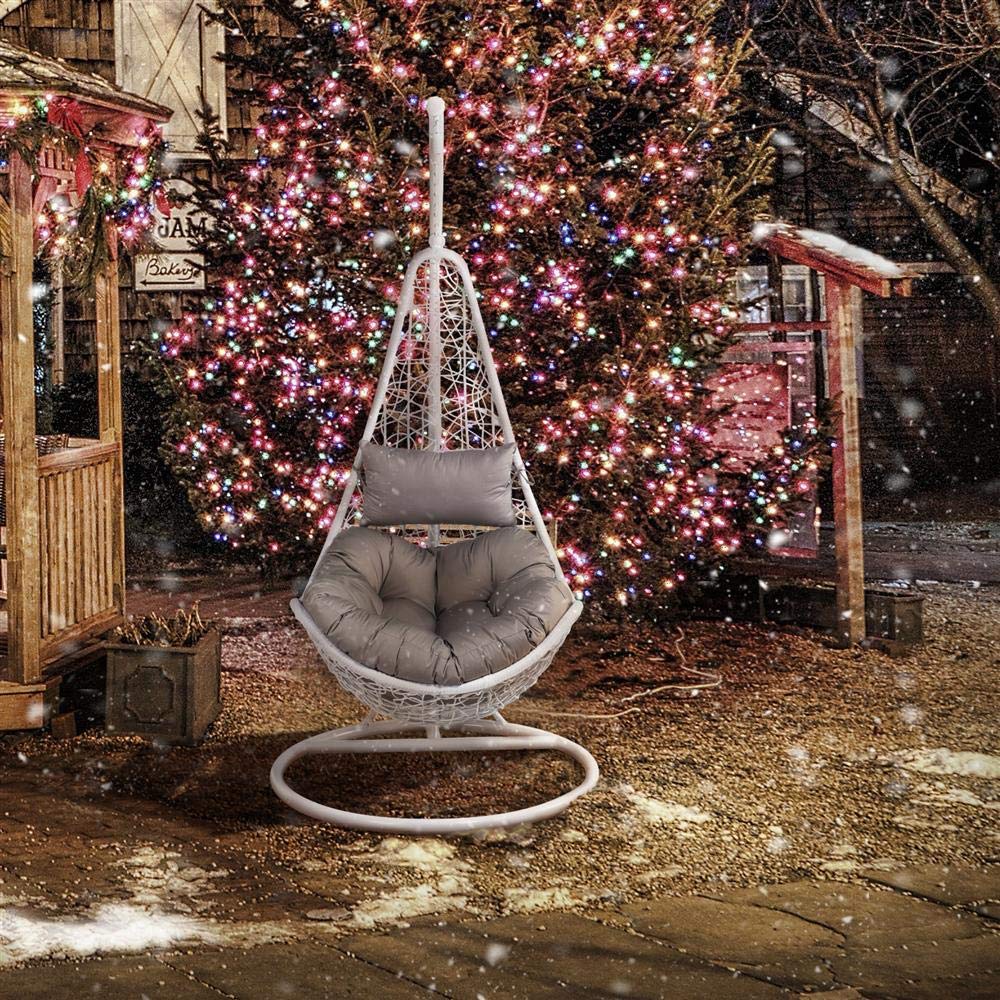 Popamazing White Rattan Hanging Swing Chair Egg Chair W/stand, Cover