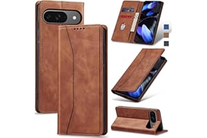 Jasonyu Flip Wallet Case for Google Pixel 9/9 Pro,Leather Magnetic Folio Cover with Card Holder,Kickstand - TPU Shockproof Durable Protective Phone Case,Brown