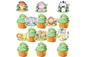 Weecent 48 PCS Wild One Cupcake Toppers Baby 1st Birthday Decorations Jungle Safari Theme Cake Toppers For Baby Boy Girls Safari Animal Party Supplies