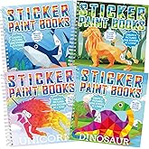 4 Pcs Paint by Sticker Books Sticker by Number Books Activity Book Puzzle Book Craft Art Gift with Dinosaur Unicorn Ocean Animal 32 Pictures