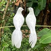 LWINGFLYER 2PCS White Peace Doves Feathered Love Birds 8-Inch Clip on Ornaments for Christmas Tree Decorations Wedding Cake Centerpieces Bird Cage Wreath Crafts Floral Arrangement Funeral