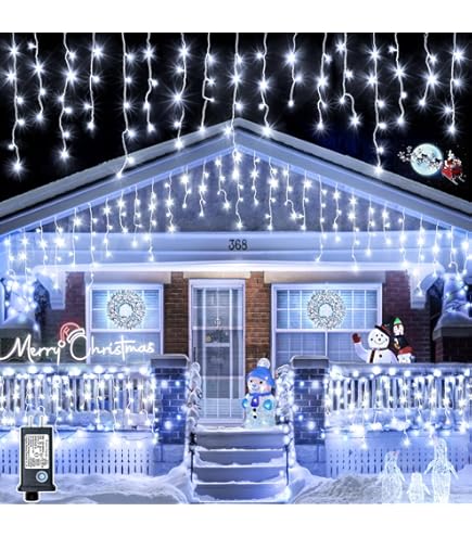 32.8ft 502 LED Christmas Icicle Lights - Warm White Outdoor Lights With Remote & 8 Modes