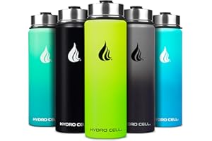 HYDRO CELL Stainless Steel Insulated Water Bottle with Straw - For Cold & Hot Drinks - Metal Vacuum Flask with Screw Cap and Modern Leakproof Sport Thermos for Kids & Adults (Neon 24oz)