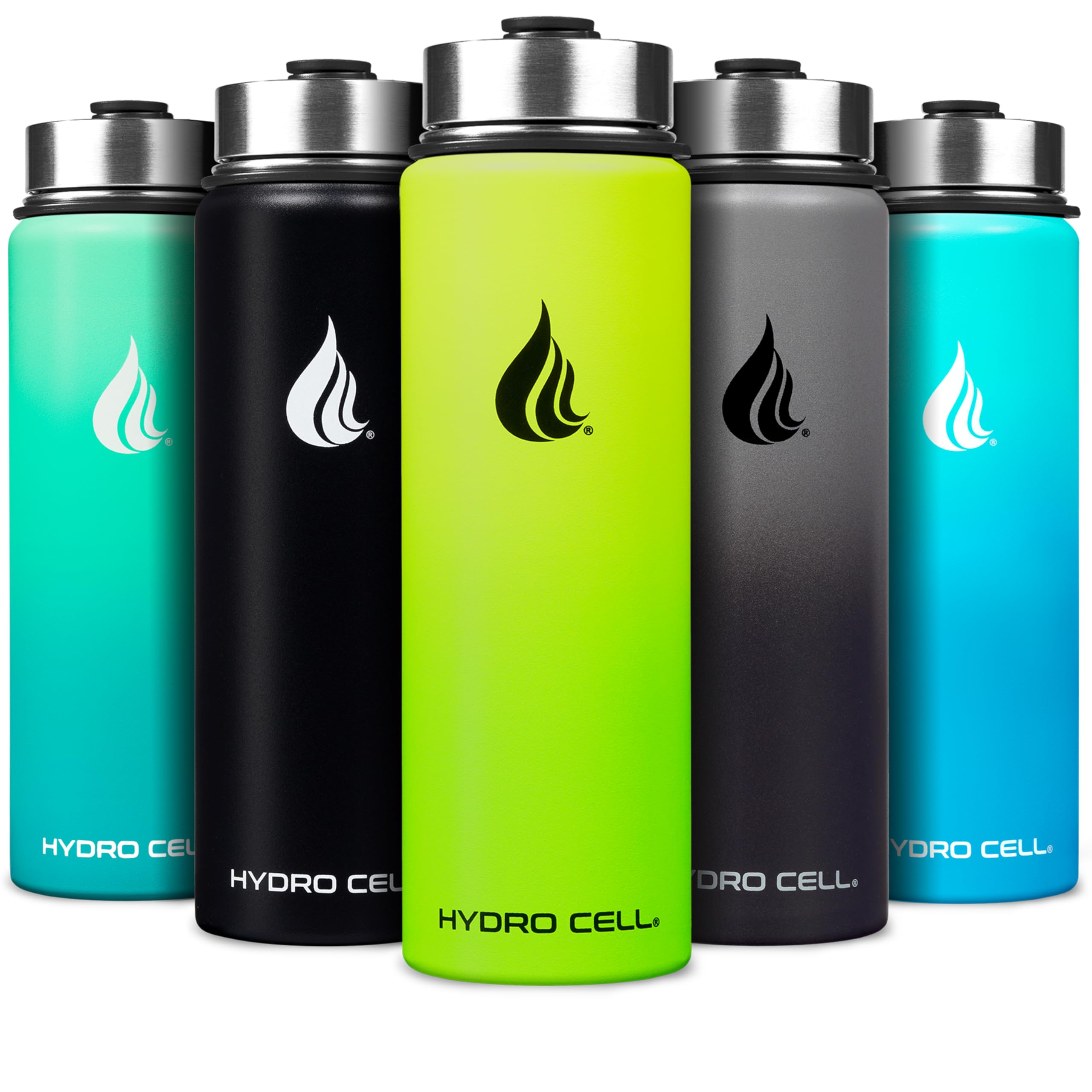 HYDRO CELL Stainless Steel Water Bottle w/Straw & Wide Mouth Lids (40oz 32oz 24oz 18oz) - Keeps Liquids Hot or Cold with Double Wall Vacuum Insulated Sweat Proof Sport Design (Neon/Neon 24oz) — image 1