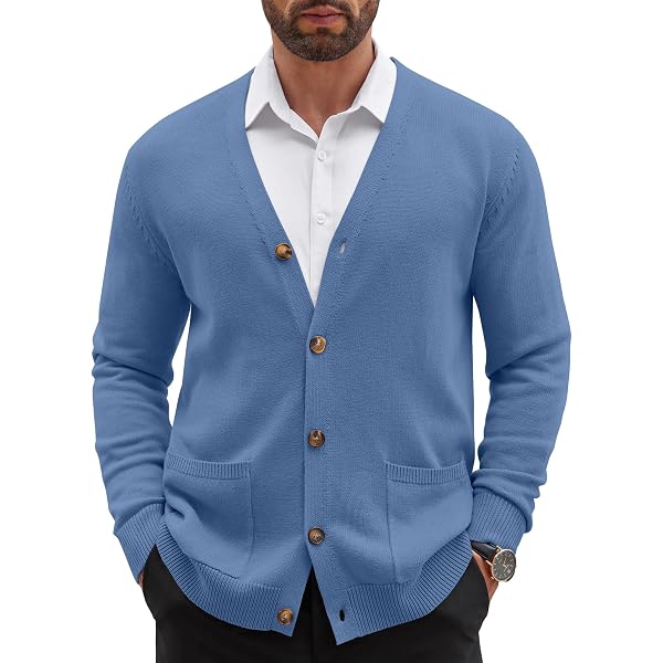 Cardigan Pour Homme Léger Col En V - Mélange Laine Doux, Manches Longues, Poches - Taille M à 3XL, Décontracté Et élégant - 7