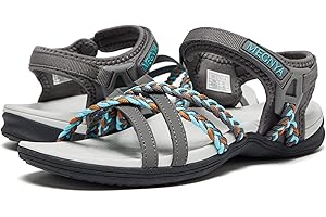 MEGNYA Hiking Sandals for Women, Arch Support Comfortable Walking Sandals Hook Loop Strap, Sports Lightweight Slides
