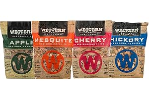 Western BBQ Smoking Wood Chips Variety Pack (4-Pack) – Apple, Mesquite, Hickory & Cherry – 100% Real Wood – Perfect for Pork, Beef, Chicken, Fish & Vegetables (Variety)