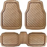 CAR PASS Heavy Duty Rubber Car Mats, Deep Dish All-Weather Floor Mat for Car Full Set Durable Anti-Slip 3D Rhombus Waterproof Trim to Fit Liner Universal Fit Automotive,Sedan,SUV,Truck, 3 Piece Beige