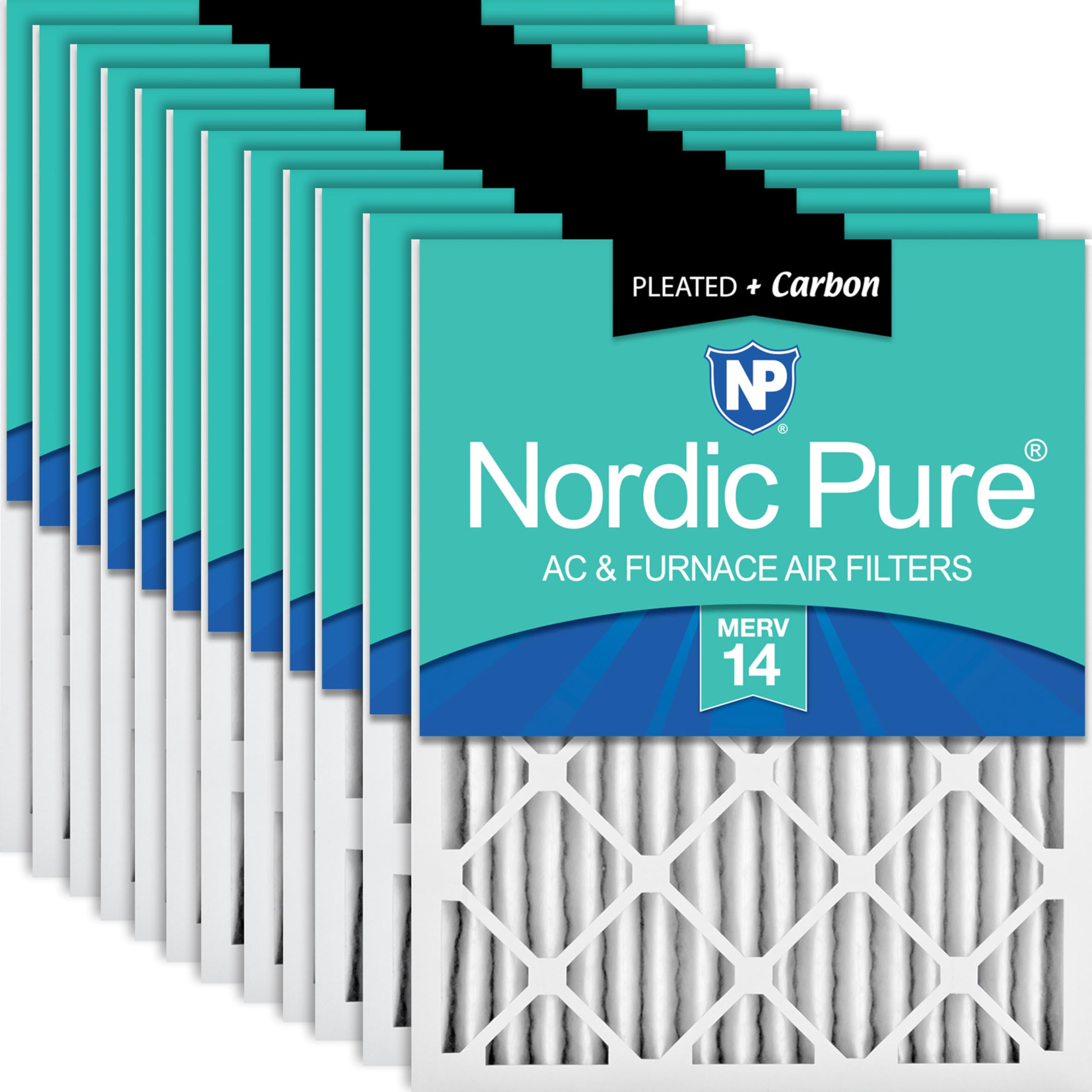 Nordic Pure 20x20x2 (Actual Size: 19 1/2 x 19 1/2 x 1 3/4) Pleated Air Filters MERV 14 Plus Carbon 12 Pack Image
