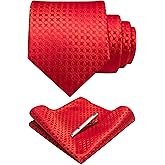RBOCOTT Mens Woven Tie and Pocket Square with Tie Bar Sets Solid Necktie
