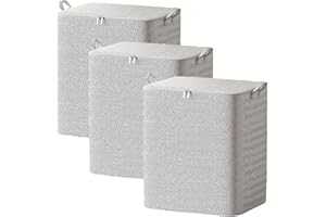 3 Pack Large Capacity Clothes Storage Bag, Non woven Fabric Quilt Storage Bag with Zipper, Foldable Storage Basket with Reinf