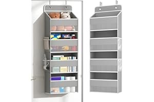 Kaitiemoo 1 Pack 4-Tier Over the Door Organizer, Heavy-Duty Large Deep Pocket Hanging With 4 Large Front & 4 Side Pockets With for Pantry, Kitchen, Bathroom, Dorm, Grey