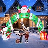 10.3 FT Christmas Inflatables Archway Outdoor Decoration Giant Blow Up Santa Claus Welcome Arch with Snowman & Gift Box Built-in Cross LED Lighting Effect for Xmas Holiday Party Yard Garden Lawn Decor