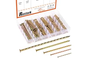 Rustark 340Pcs 5 Sizes Spiral Deck Nails Assortment Kit Fence Deck Nails Spiral Shank Deck Nail Floor Screw Nail for House Re