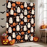 ASVEAS Halloween Shower Curtain Spooky Ghost Pumpkin Cute Funny, 70x70 Inch | Whimsical Home Bathroom Decor, Polyester Fabric, Includes 12 Hooks, Machine Washable, Easy To Install, Shower Stall