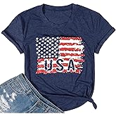 American Flag Shirt 4th of July Shirt Women Ring Hole Sexy V-Neck Short Sleeve T-Shirt Casual USA Patriotic Tees Tops
