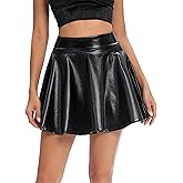 Urban CoCo Women's Shiny Flared Pleated Mini Skater Skirt