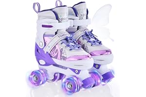TOMSHOO Roller Skates for Girls Kids Child Beginners, 4 Size Adjustable Light up Wheels Fun Illuminating Skates for Boys Todd