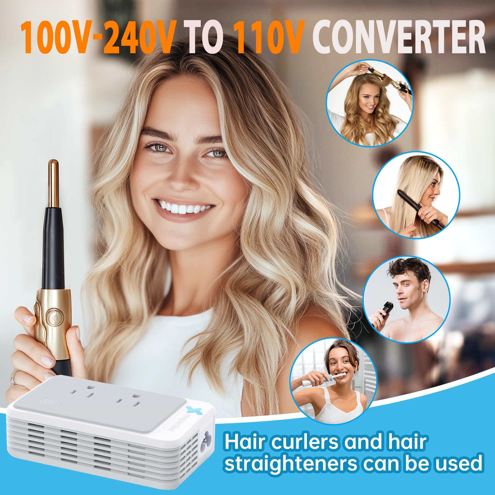 Mapambo Upgraded 300W 2220V to 110V Voltage Converter Us to Europe Converter for European Travel Plug Adapter Power Converter Adapter Combo with 1 USB A and 3 USB C for Hair Straightener Curling