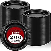 Vetory 200pcs Heavy Duty Round Dinner Party Plates - Disposable Black Plastic Plates for Birthday Party, Buffet, Travel, Picnic