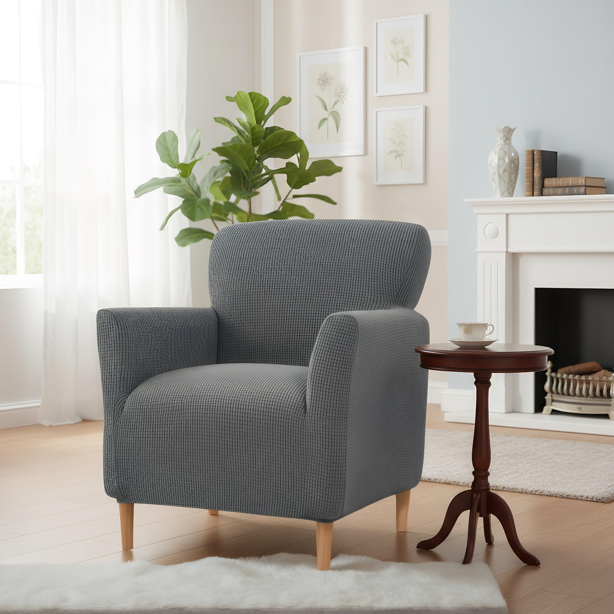 LiveGo Stretch Banquet Armchair Slipcover, Knit Chair Covers with Arms, Non-Slip Waterproof Chair Slipcover for Living Room, Office, Reception, and Pet-Friendly Furniture Protector (Dark Gray)